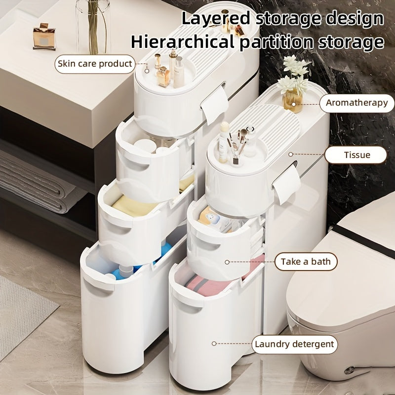 Armário de Armazenamento de Plástico Branco Estilo Clássico com 3/4 Andares e Gavetas, Organizador Multifuncional à Prova d'Água para Banheiro, Cozinha, Sala de Estar - Formato Retangular, Organizadores e Armazenamento para Banheiro, Armazenamento Sob a C