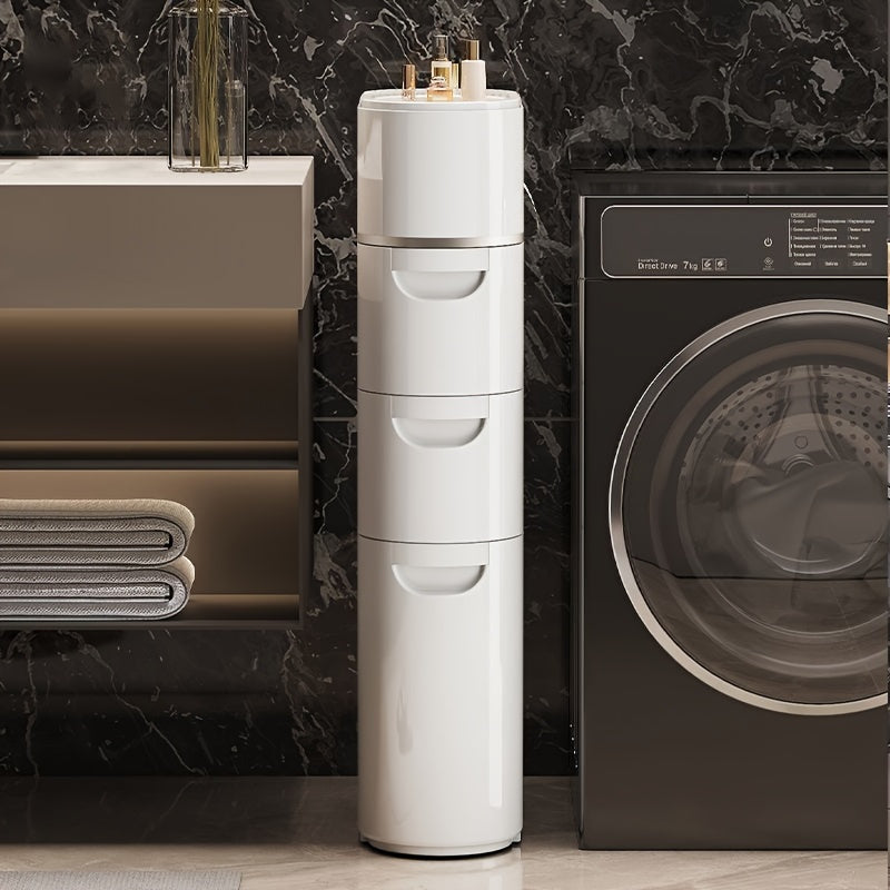 Armário de Armazenamento de Plástico Branco Estilo Clássico com 3/4 Andares e Gavetas, Organizador Multifuncional à Prova d'Água para Banheiro, Cozinha, Sala de Estar - Formato Retangular, Organizadores e Armazenamento para Banheiro, Armazenamento Sob a C