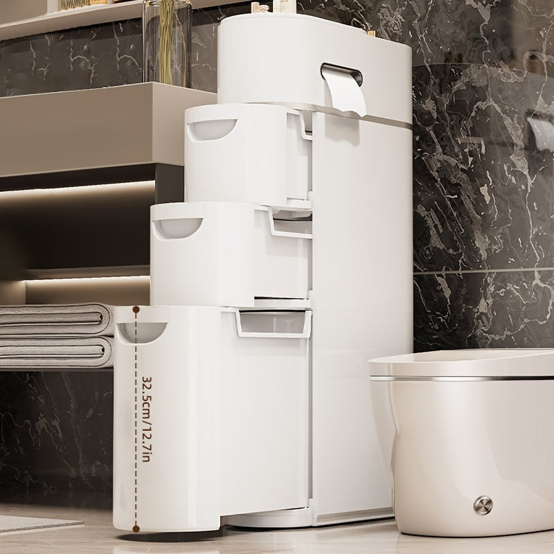 Armário de Armazenamento de Plástico Branco Estilo Clássico com 3/4 Andares e Gavetas, Organizador Multifuncional à Prova d'Água para Banheiro, Cozinha, Sala de Estar - Formato Retangular, Organizadores e Armazenamento para Banheiro, Armazenamento Sob a C