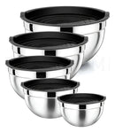 Kit c/5 Tigela Bowl Inox Com Tampa Vermelha Ou Preta - Cozinha