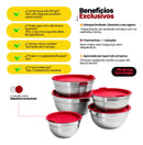 Kit c/5 Tigela Bowl Inox Com Tampa Vermelha Ou Preta - Cozinha