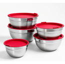 Kit c/5 Tigela Bowl Inox Com Tampa Vermelha Ou Preta - Cozinha