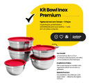 Kit c/5 Tigela Bowl Inox Com Tampa Vermelha Ou Preta - Cozinha