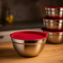 Kit c/5 Tigela Bowl Inox Com Tampa Vermelha Ou Preta - Cozinha