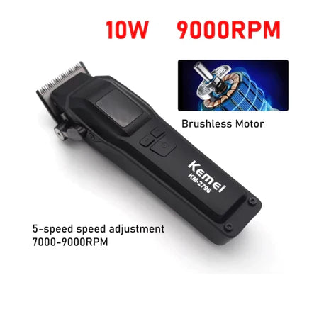 Kemei-KM- 2796 Corte de cabelo profissional, Alta velocidade, 9000 RPM novo Display LCD 10W USB-C