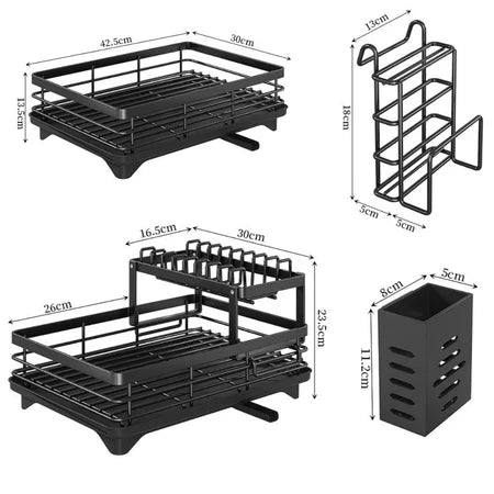 Escorredor de Louça Rack De Cozinha 2 Andares Preto Yesop