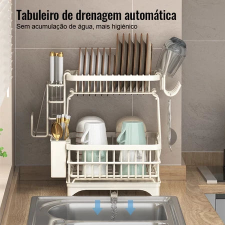 Escorredor de Louça Rack De Cozinha 2 Andares Bege Yesop