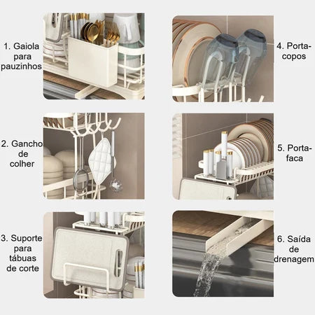 Escorredor de Louça Rack De Cozinha 2 Andares Bege Yesop