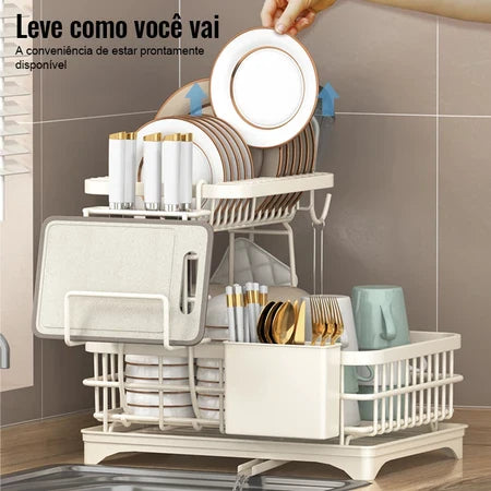 Escorredor de Louça Rack De Cozinha 2 Andares Bege Yesop