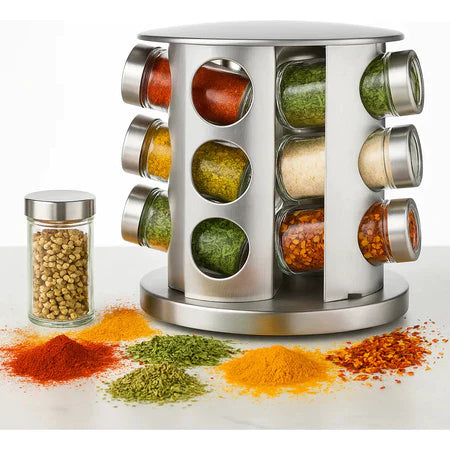 Porta Tempero Inox Giratório Vidro 12 Potes 360