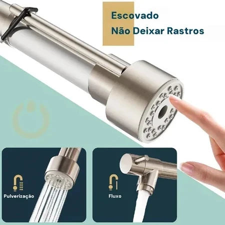 Torneira Pia Cozinha Gourmet Misturador Monocomando Saída Dupla Prata Escovada Yesop