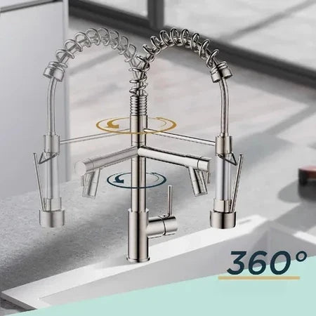 Torneira Pia Cozinha Gourmet Misturador Monocomando Saída Dupla Prata Escovada Yesop