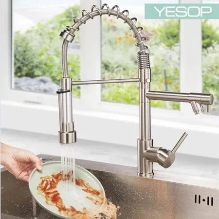 Torneira Pia Cozinha Gourmet Misturador Monocomando Saída Dupla Prata Escovada Yesop