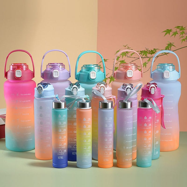 [OFERTA 🔥] Kit Garrafa Colorida Motivacional Squeeze – 03 Peças